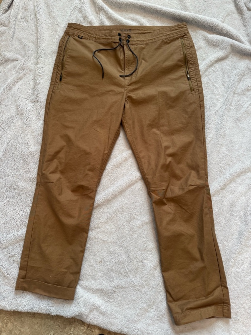 Roark Layover Travel Pants Brown 36 Drawstring Zip Pocket Hiking Stretch